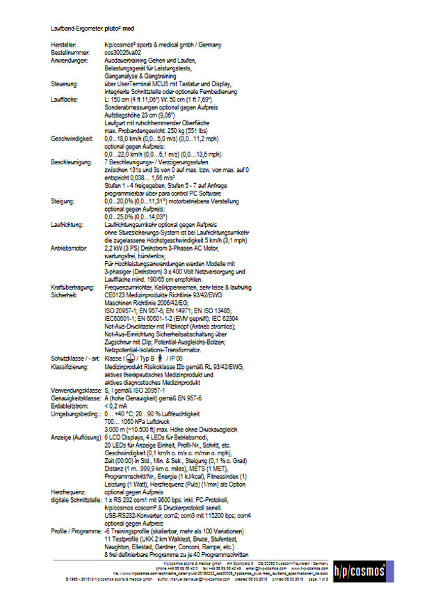 h/p/cosmos pluto med Spezifikationen